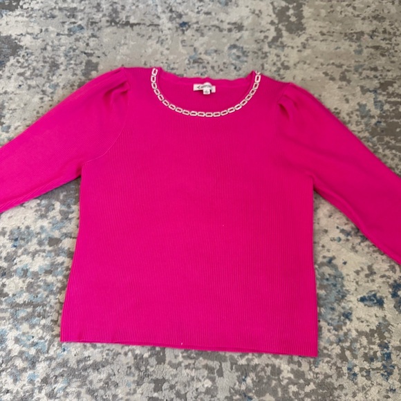 Nannette Sweaters - Nannette Fuchsia Sweater with Silver Chain Accent